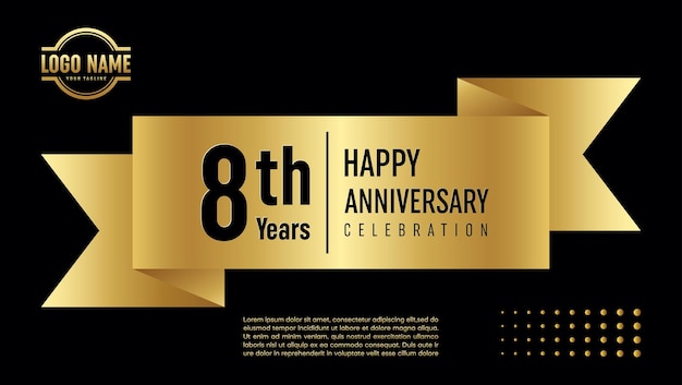 8 years anniversary template design with a golden ribbon concept