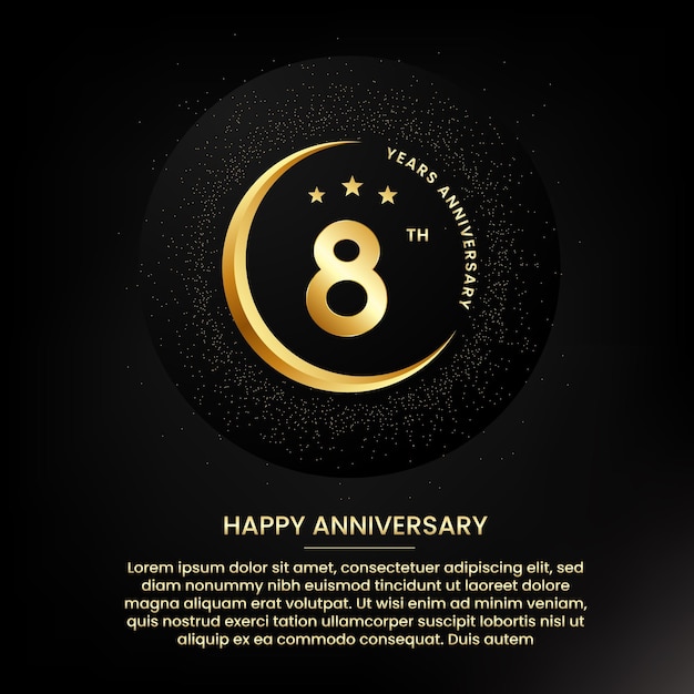 8 years anniversary with a half moon stars glitter and editable speech text Golden half moon anniversary banner template with a golden number