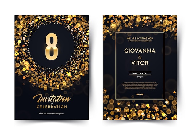 Vector 8 years birthday luxury invitation.