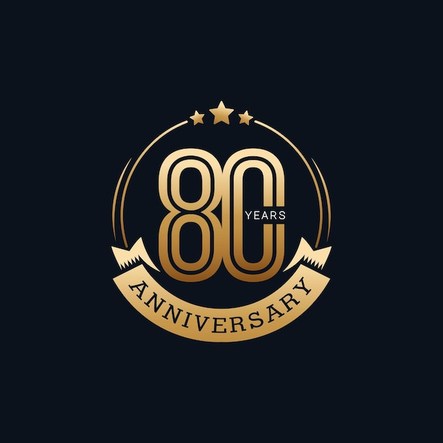 80 jaar jubileum badge met gouden stijl vectorillustratie