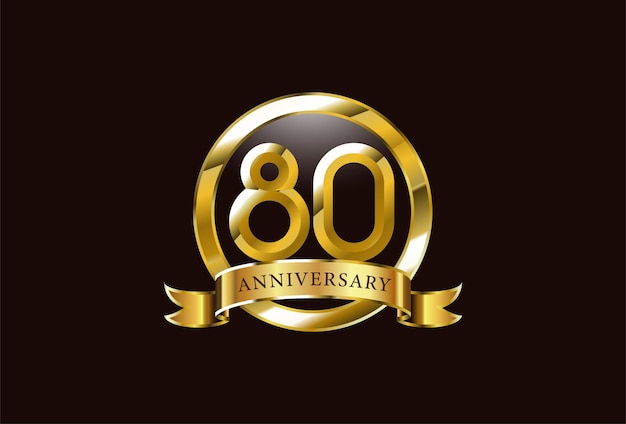 Vector 80 jaar jubileumlogo, gouden lijncirkel met nummer erin, gouden nummerontwerpsjabloon