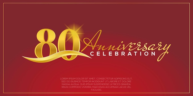 80-jarig jubileum, vectorontwerp voor jubileumviering met gouden en rode kleur.
