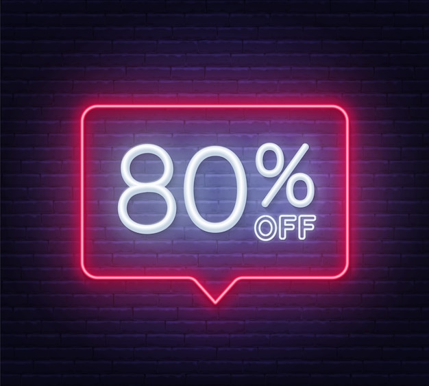 80 percento di sconto al neon sul muro di mattoni