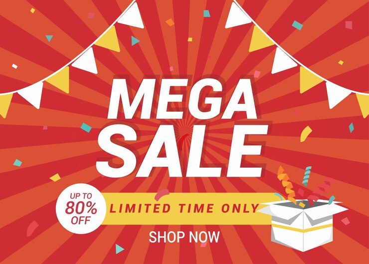 Vector 80% 할인 특별 할인 메가 판매 체크 및 선물 상자 판매 배너 및 포스터 템플릿