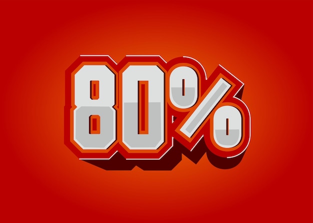 Vector 80 percentage icon in vector discount and promotion red and orange