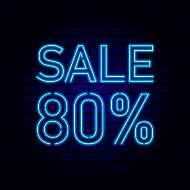 80 procent verkoop gloeiend neonlamp teken vectorillustratie