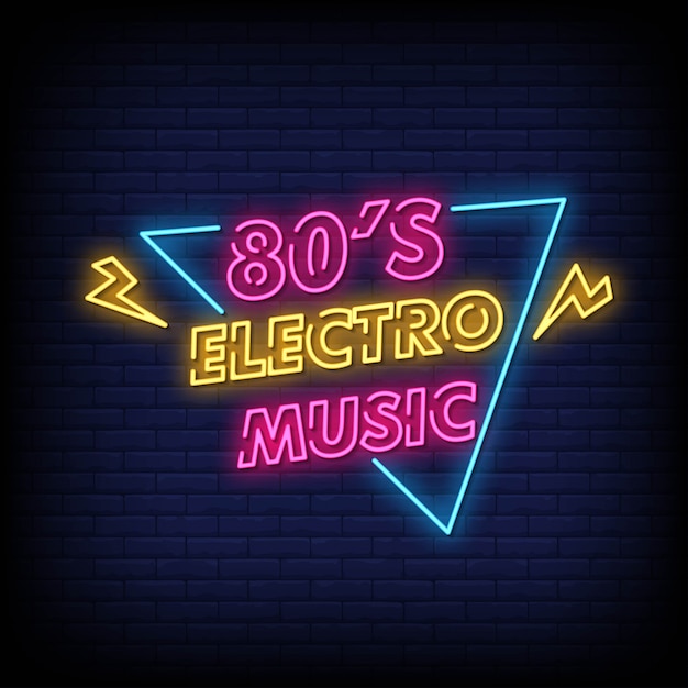 Insegna al neon electro music degli anni '80 sul muro di mattoni