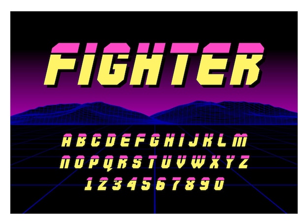 80's retro futurisme stijl lettertype vector penseelstreek alfabet retro futurisme oude vhs stijl futuristische gaming of muziek