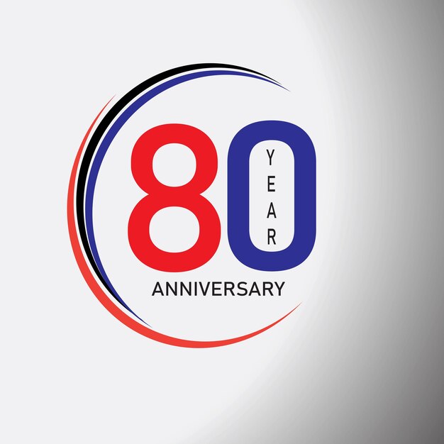 お祝いのための単一の線の赤と青の色で80周年記念のロゴタイプ