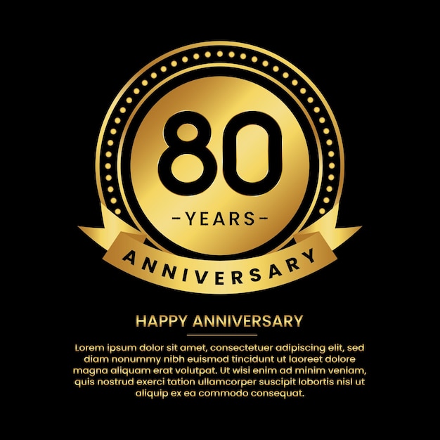 80 years anniversary banner with luxurious golden circles and halftone on a black background and replaceable text speech