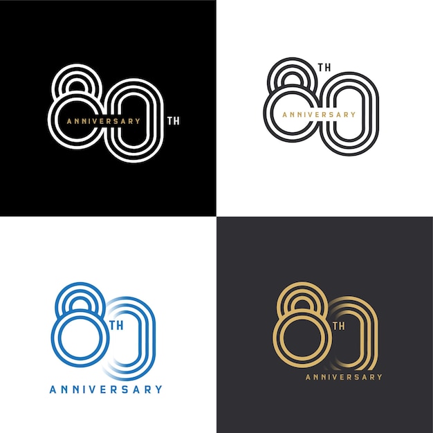 80 years anniversary vector number icon birthday logo label black white and colors stripe number