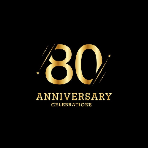 80 years anniversary with gold line and stars