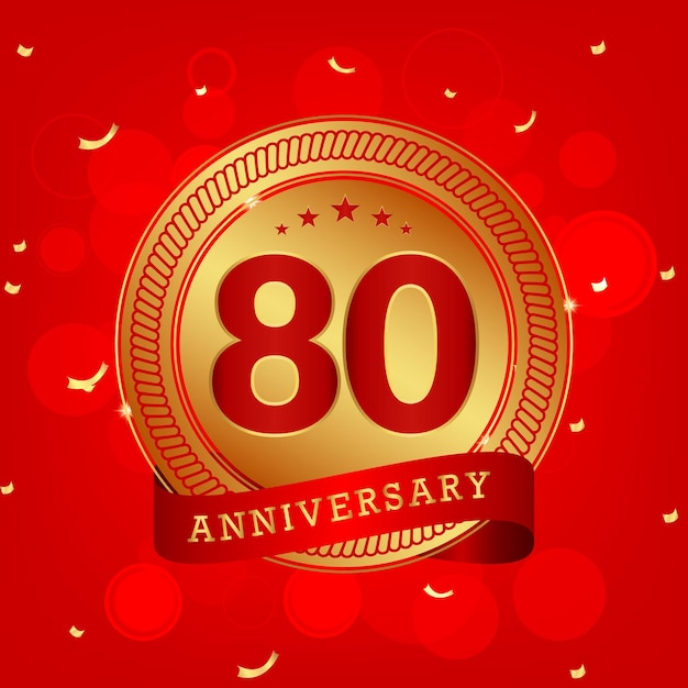 80 years anniversary with golden number and red background