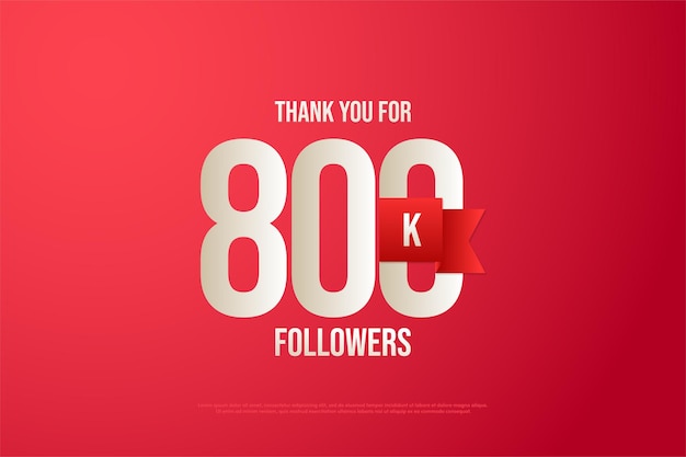 800k followers background with numbers and red ribbon