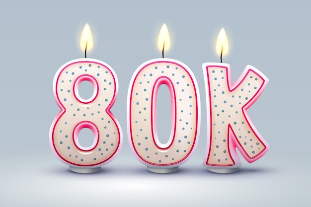 80k followers of online users congratulatory candles in the form of numbers vector