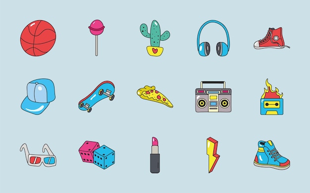 80s elements patches set icons