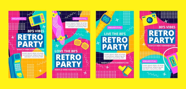 Vector 80s feest flat ig verhalen set