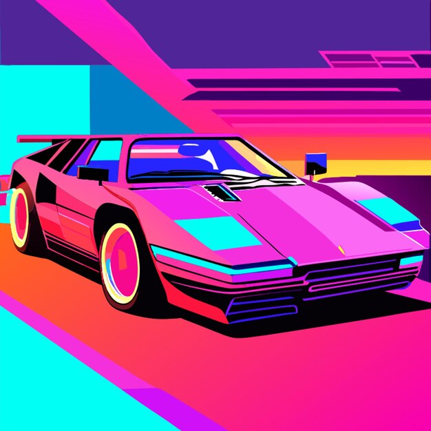 80s ferrari lambo auto in gaming stijl met een soort van neon desing in 64 bit vector illustratie