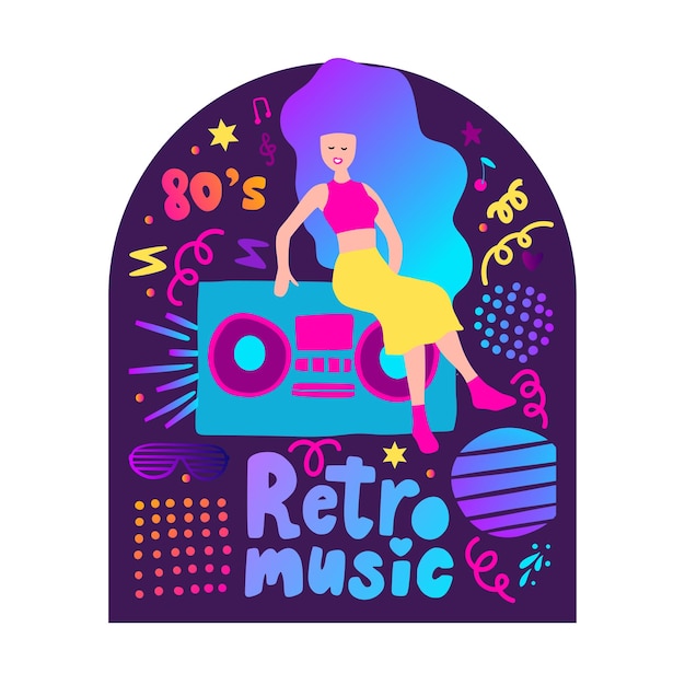 80s girl poster prank woman retro vector illustration