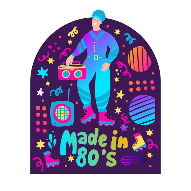 80s man poster Prank jongen retro vectorillustratie