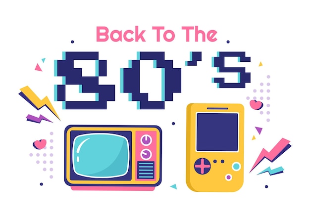 レトロな音楽1980年代と古いスタイルのデザインのディスコと80年代のパーティー漫画の背景イラスト