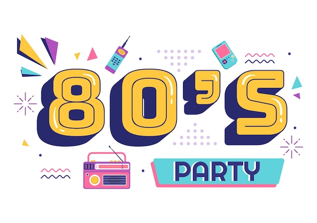 80s Party Cartoon Background Illustration with Retro Music 1980 and Disco in Old Style Design