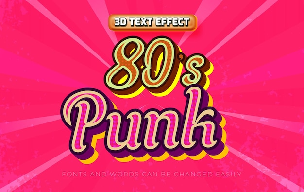 80-е панк 3d винтажный стиль редактируемого текстового эффекта