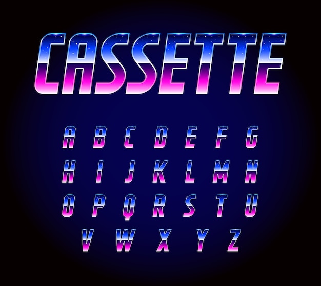 80s retro futurism sci-fi font alphabet
