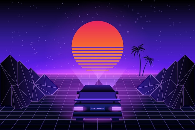 80s retro sci-fi background. vector retro futuristic synth retro wave illustration in 1980s posters style. suitable for any print design in 80s style.