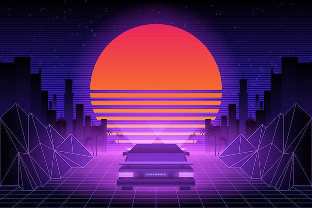 80s retro sci-fi background. vector retro futuristic synth retro wave illustration in 1980s posters style. suitable for any print design in 80s style.