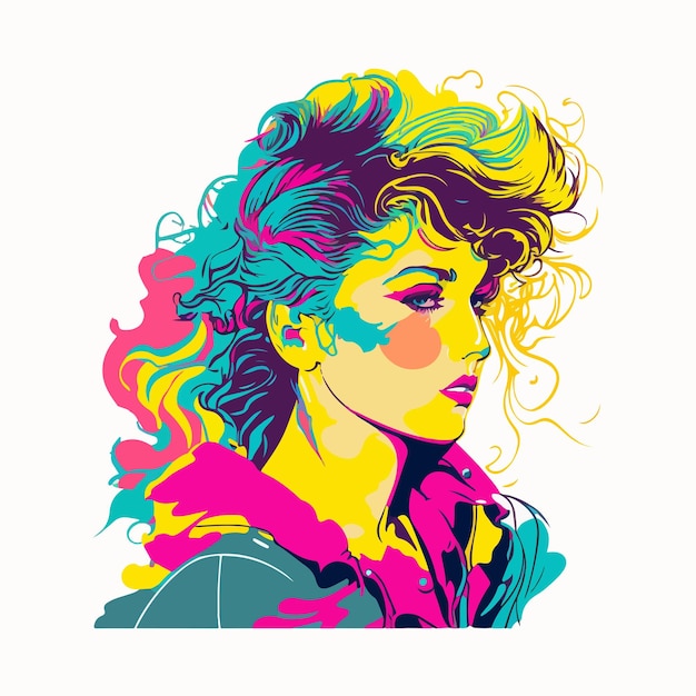 Полноцветная иллюстрация винтажной девушки 80-х