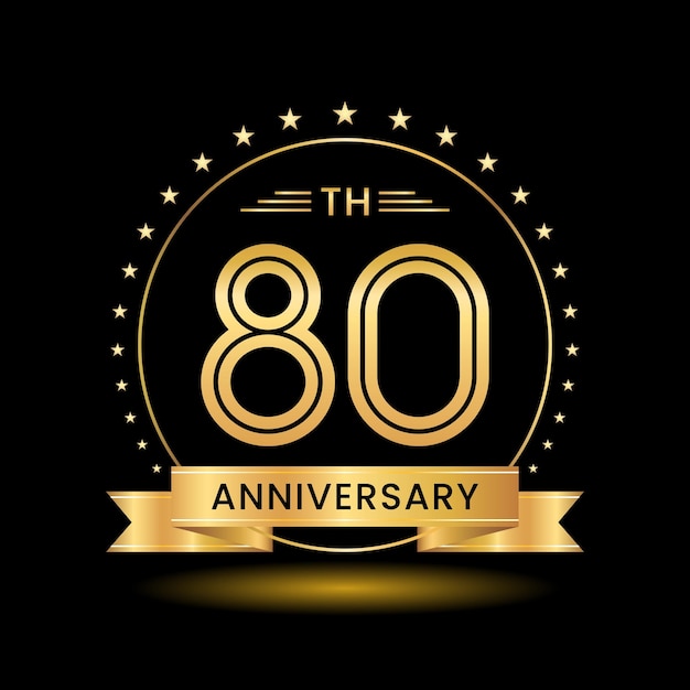 80th Anniversary logo design Golden number concept design Line Art style Logo Vector Template