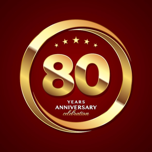 Дизайн логотипа 80-летия с блестящим золотым кольцом в стиле векторного шаблона логотипа
