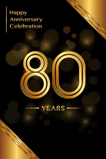 80th Anniversary template design with double line numbers Golden anniversary template Vector