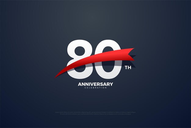 Vector 80th anniversary with red paper decoration