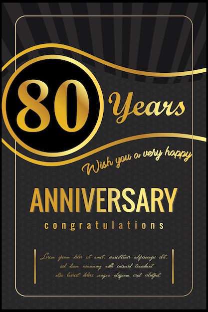 Vettore 80° anniversario, disegno vettoriale per la celebrazione dell'anniversario con colore oro e nero.