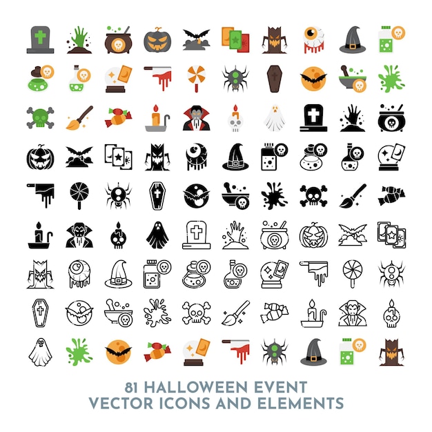 81 Vector Halloween Event Elements and Icons Pack