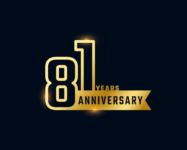 81 Year Anniversary Celebration with Shiny Outline Number Golden Color Isolated on Dark Background