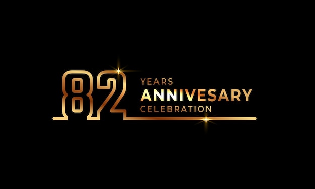 82 Year Anniversary Celebration with Golden Color One Connected Line Isolated on Dark Background