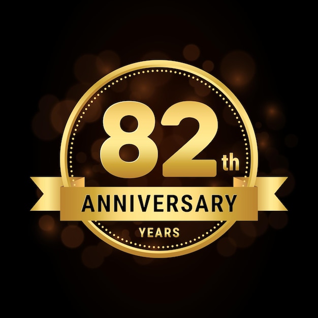 82e verjaardag verjaardag viering sjabloonontwerp met gouden lint Logo vectorillustratie