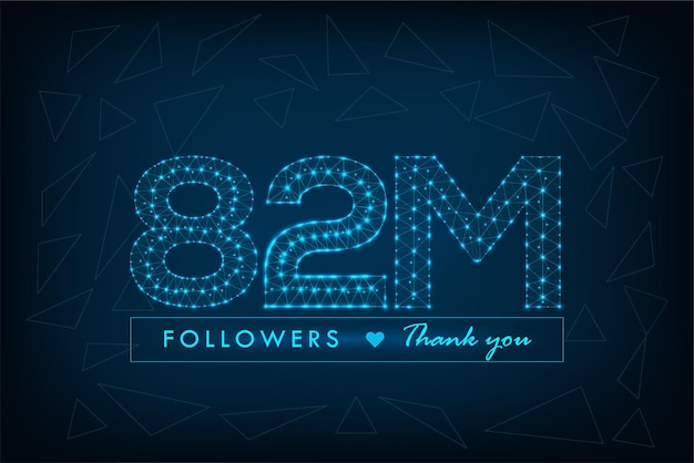 82M followers polygonal wireframe social media post with abstract low poly blue background