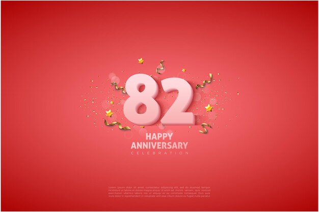 82nd Anniversary with soft white numbers on a red background