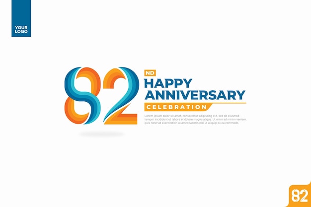 Vector 82nd happy anniversary celebration with orange and turquoise gradations on white background