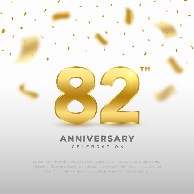 82th anniversary celebration with gold glitter color and white background