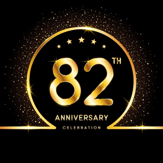 82th Anniversary Logotype Golden anniversary logo design with golden number Logo Vector Template