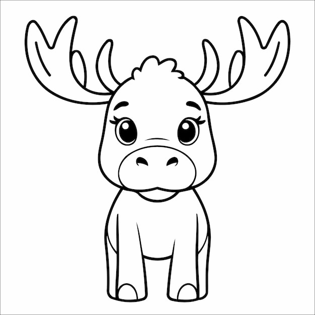 83 Cute Moose Kawaii Vector Coloring Page for Kids