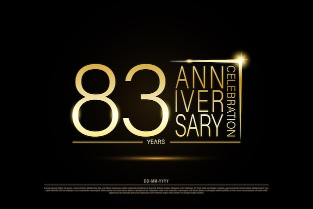 83 anni anniversario logo in oro dorato su sfondo nero, disegno vettoriale per la celebrazione.