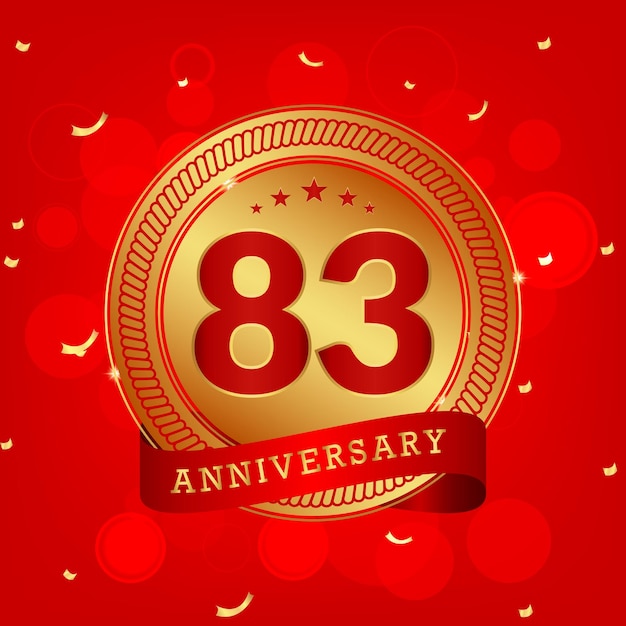 83 years anniversary with golden number and red background