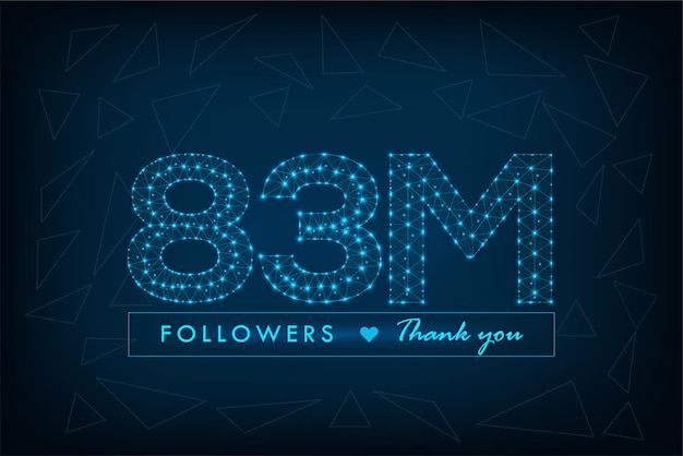 83 миллиона подписчиков пост в социальных сетях с многоугольным каркасом и абстрактным низкополигональным синим фоном