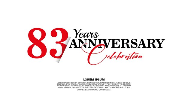 83rd anniversary celebration vector template jubilee with red on white background abstract design